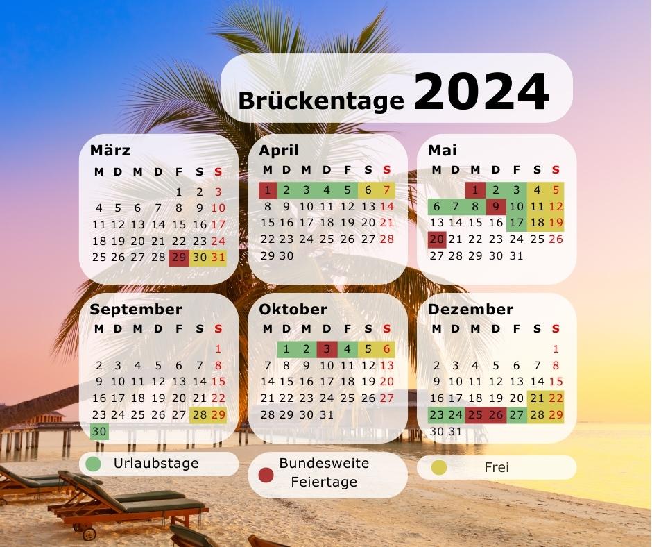 Brückentage 2024 mach aus 18 Urlaubstagen - 44 freie Tage. Das Team von Sky-Personal medical wünscht dir eine gute Zeit.